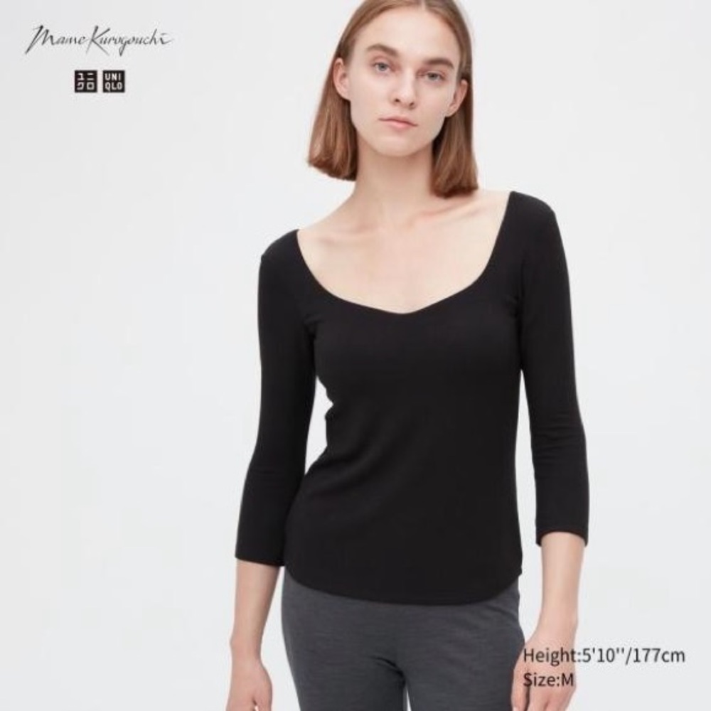 NWT Uniqlo HEATTECH Silk Blend Ribbed Bra T-Shirt bratop (Mame Kurogouchi) L